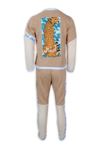 WTV169 Customized Winter Contrast Casual Set Golden Pants Bag Zipper 100% Poly Sports Suit Shop back view
